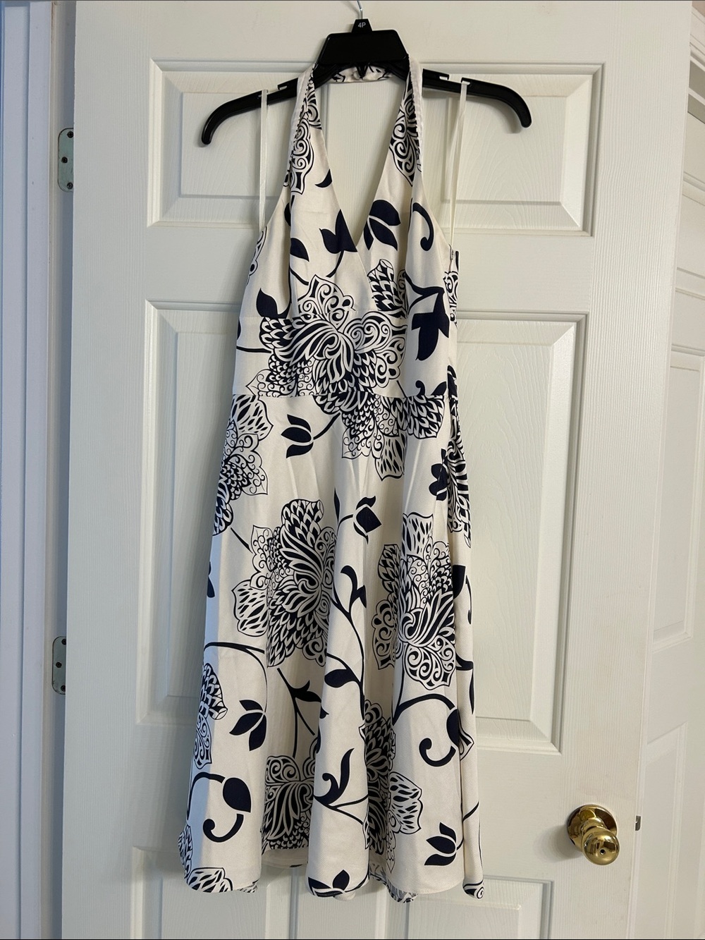 Ann Taylor White Halter Dress with Navy Floral Print